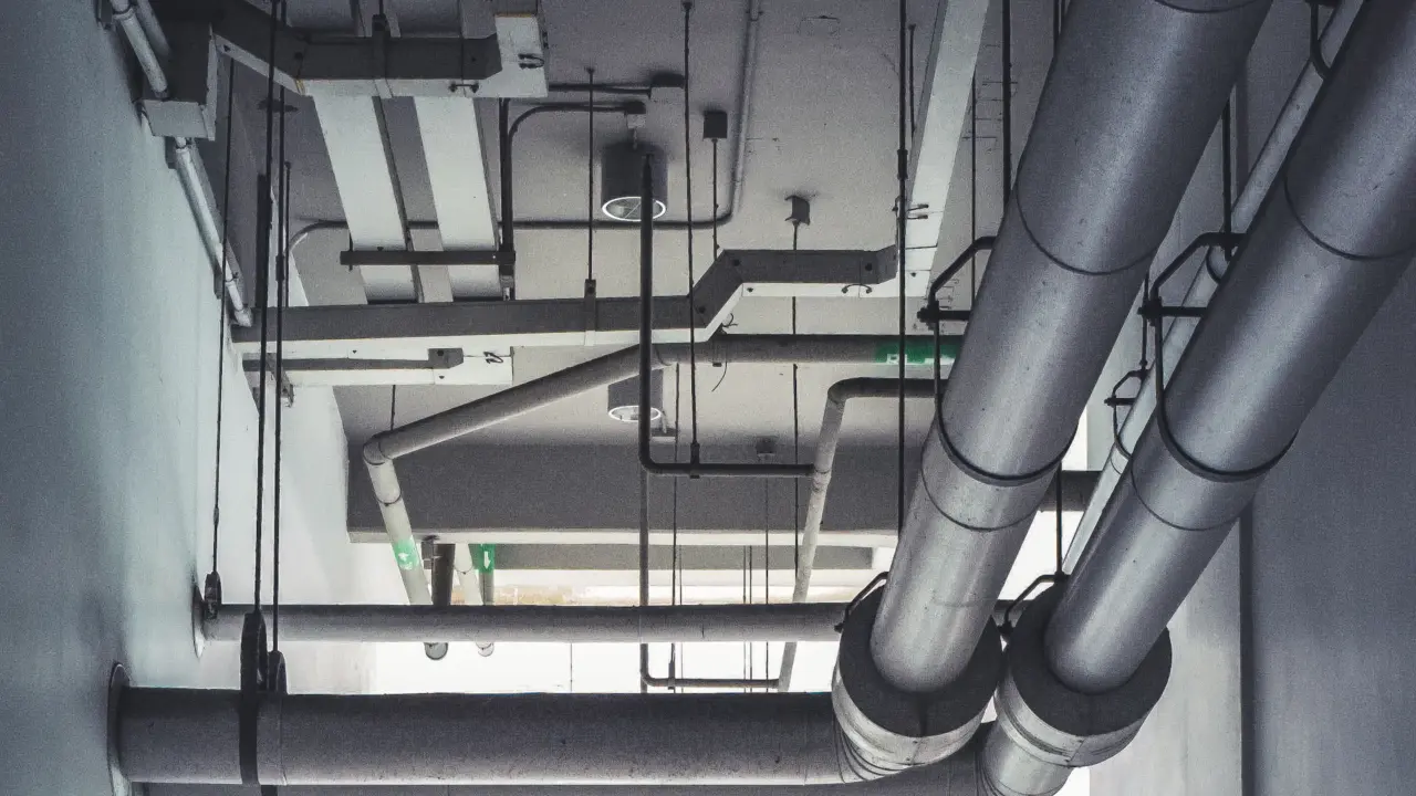 HVAC ductwork installed in a building ceiling