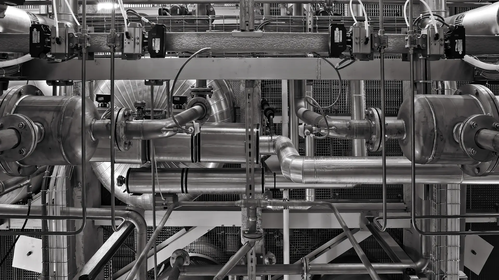 MEP plant room pipework and valves
