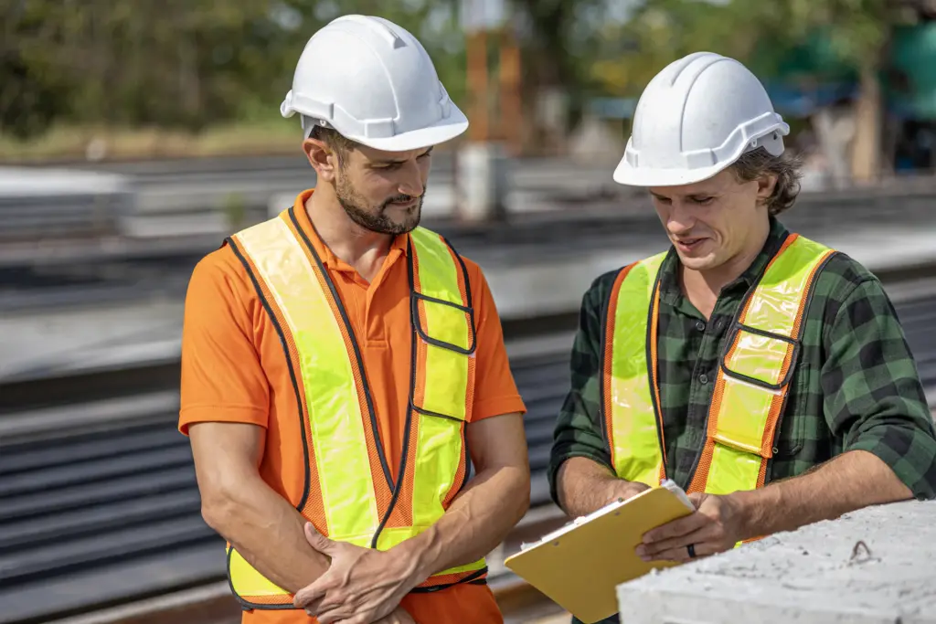 Engineers reviewing plans with the site crew