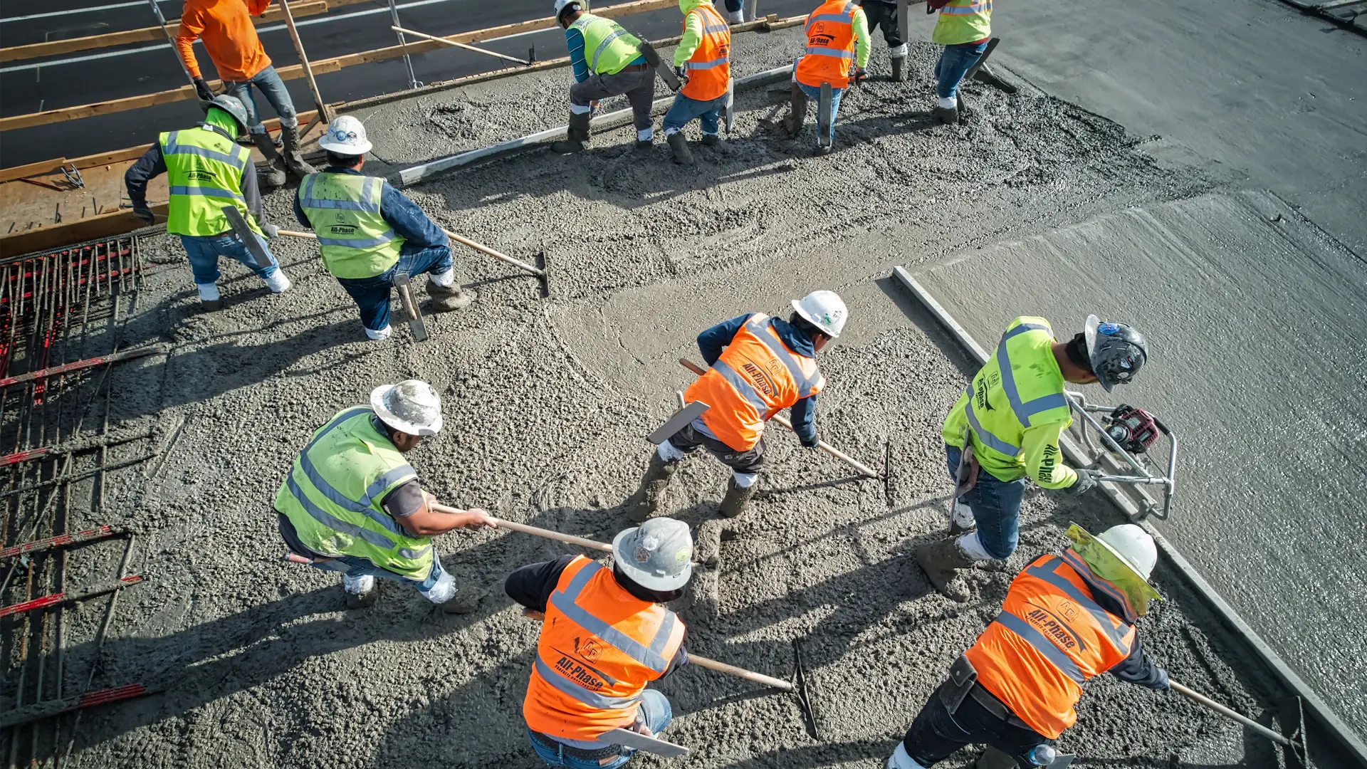 Technical manpower crew working on a concrete slab