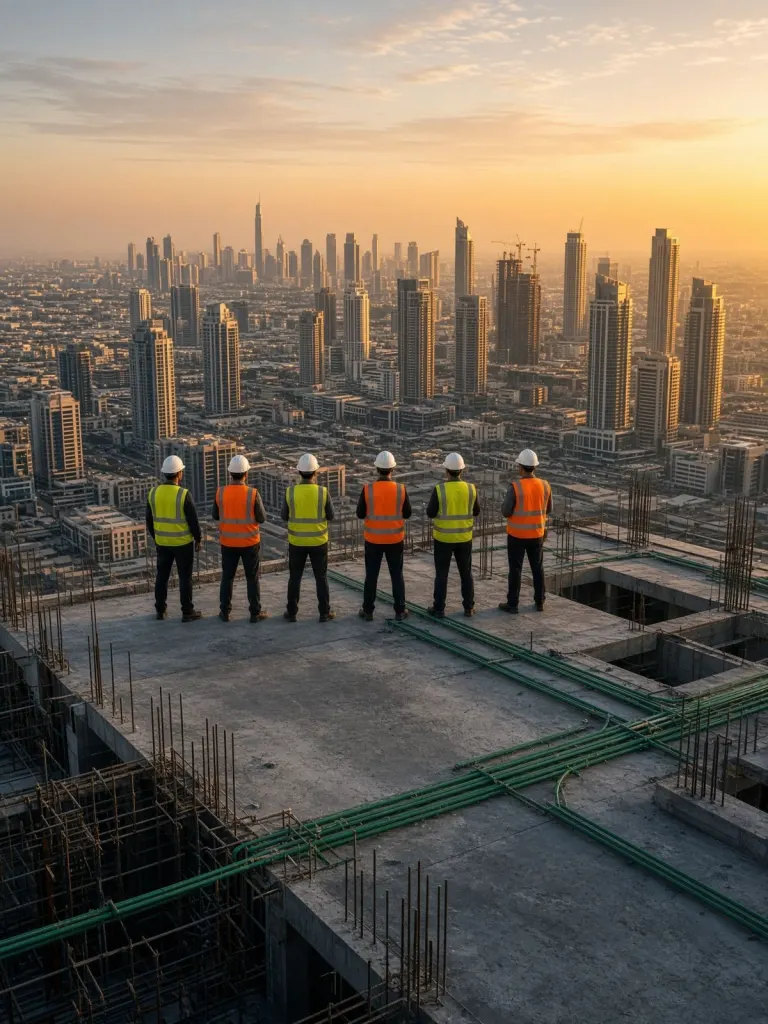 Supervised technical manpower crew on a Dubai construction site